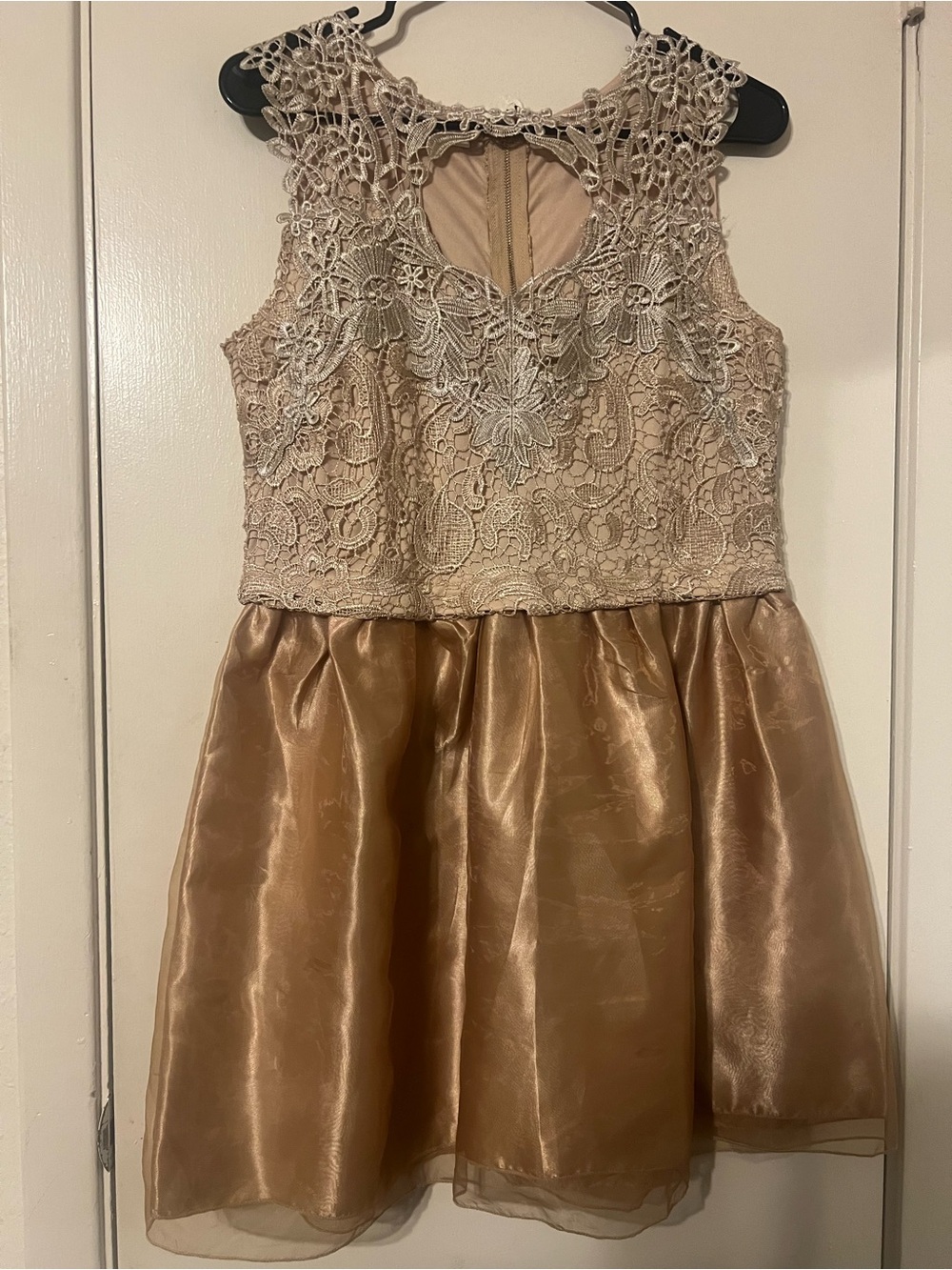 Fancyinn Gold Lace Bodice Mini Dress
